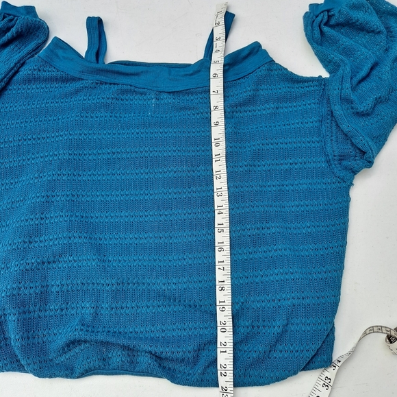 Free People Sistine Hacci Women’s Teal Cold Shoulder Top, Size Small - Picture 7 of 10